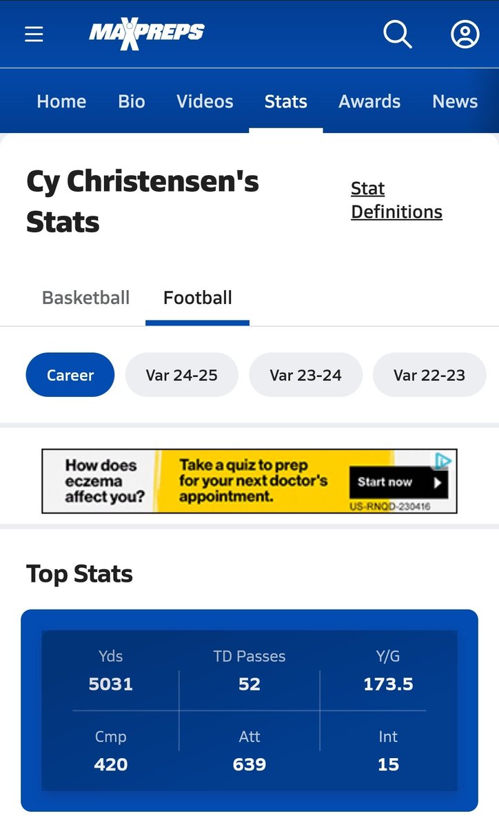 Cy went over 5,000 yards and 50 td passes on his career so far. Clearview is 6-0 on the season, and looking to make some noise. Can they best last year's playoff run and 10 win season??? Junior year tbc...