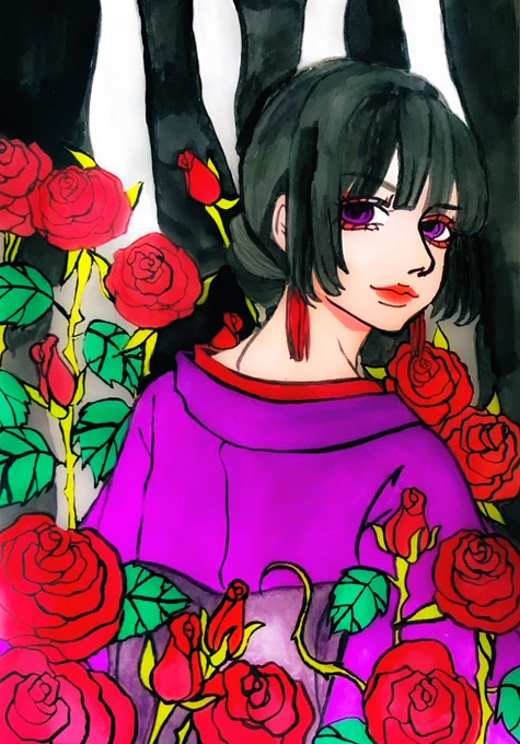 発色マジいいわぁ!これぐらい濃く! #和風絵 #水彩 #イラスト #和風イラスト #アナログイラスト #オリジナルイラスト