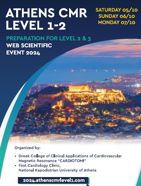 EmmanuelAndrou1's tweet image. As every year since 2017, join us in this fantastic International 3-day Level 1-2 CMR Course!
♦️Faculty includes International experts across the globe!
♦️31 CMEs provided
Endorsed by #EACVI & #SCMR
Login to the event;
livemedia.com/athenscmr24