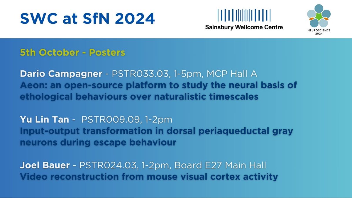 SWC (@swc_neuro) on Twitter photo Are you at #SfN24? Check out the posters from our researchers <a href="/CampagnerDario/">Dario Campagner</a>, Yu Lin Tan, and <a href="/Neuro_Joel/">Joel Bauer</a> today. Are you at #SfN24? Check out the posters from our researchers <a href="/CampagnerDario/">Dario Campagner</a>, Yu Lin Tan, and <a href="/Neuro_Joel/">Joel Bauer</a> today.