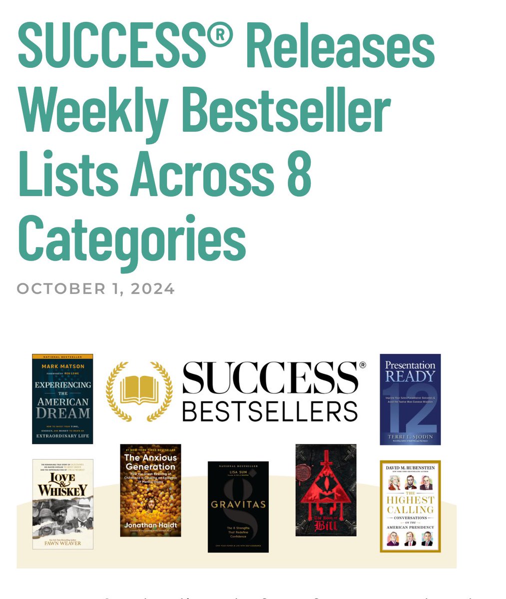 Thank you <a href="/successmagazine/">SUCCESS Magazine</a>!
“The Women In Leadership category sees Lisa Sun’s ‘Gravitas’ at the top, also appearing in both Business and Non-Fiction lists.”
citybuzz.co/2024/10/01/suc…