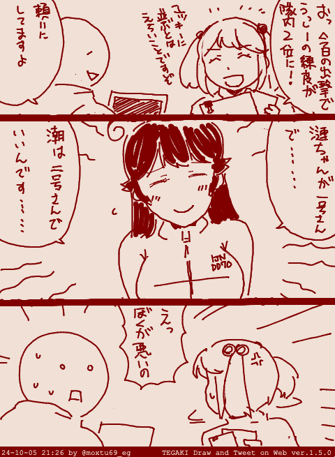 潮のレベルが雪風と同じ隊内2位になりました #tegaki_dt 