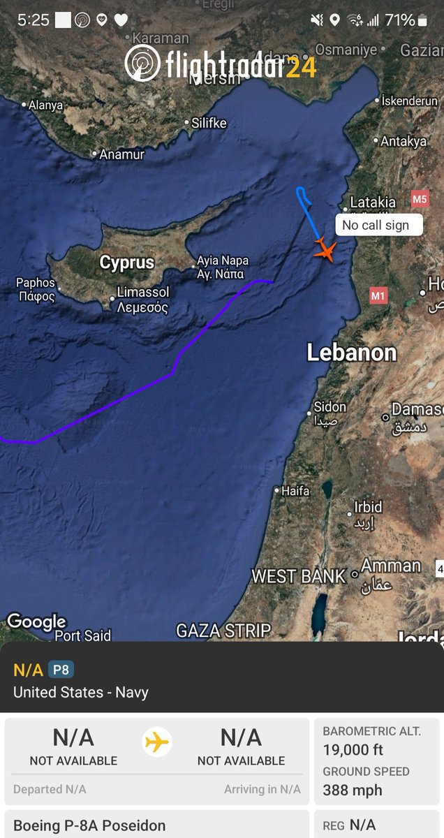 Borrowed7Time's tweet photo. US Navy P-8A Poseidon #AE67AF up over the E Mediterranean near Syria.
@LebanonJets @Dinlas3 @sipjack1776 https://t.co/zC4RQgo9Zv