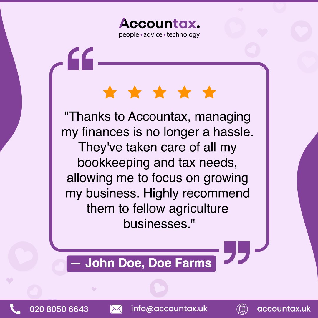 Struggling with bookkeeping and taxes? Accountax is the solution! Don’t believe? See what John Doe of Green Acres Farm has to say about our services!
 #agriculturebusiness #agricultureaccounting #taxservices