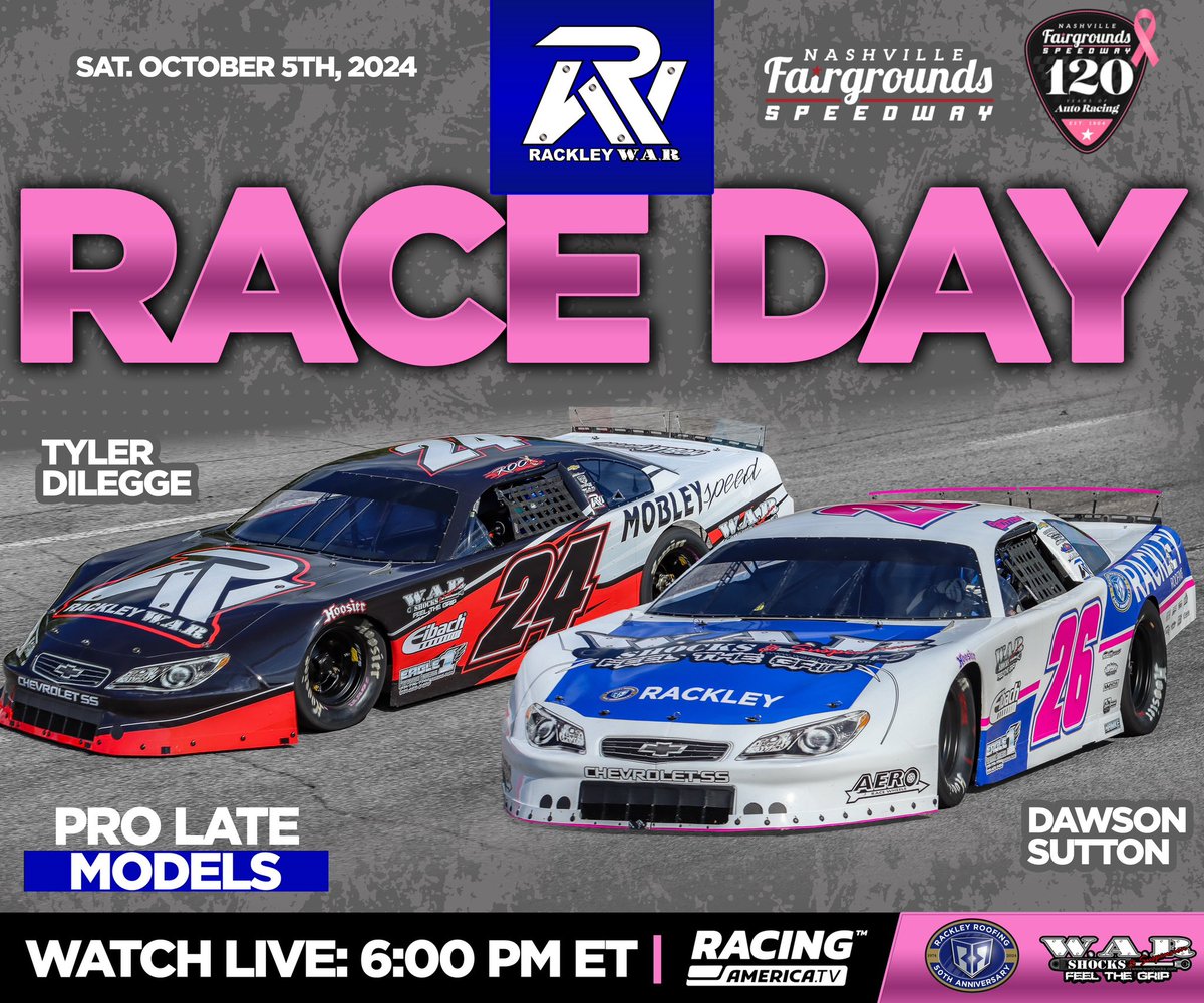 Rackley_WAR's tweet photo. Good morning! ๐ฅฑ โ๏ธ In case you forgot, itโs RACE DAY at @RaceFairgrounds!
Pro Late Model action coming up this afternoon and evening for #RackleyWAR with @TylerDilegge and @dawsonsutton26! ๐
We hope to see you here!
๐บ: @RacingAmerica
#MobleySpeed | #RackleyRoofing https://t.co/iIxa2BvDm7