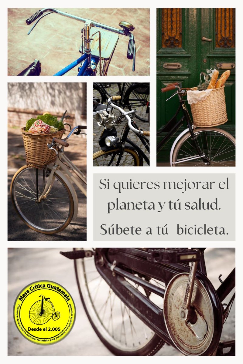 Te invitamos a utilizar la bicicleta como tú medio de transporte sostenible. 
Recuerda éste domingo 6 de octubre a las 9 de la mañana en el Parque Jocotenango antiguo Parque Morazán,  para todas las edades y totalmente gratuito.