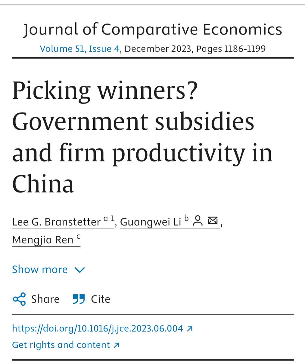 Great question! Estimating TFP is always dodgy. Calculating industrial policy spending in China is hard. Combining the two is doubly difficult. I prefer micro studies (eg below). But I don't think debates about TFP effects are driving China's industrial policy.