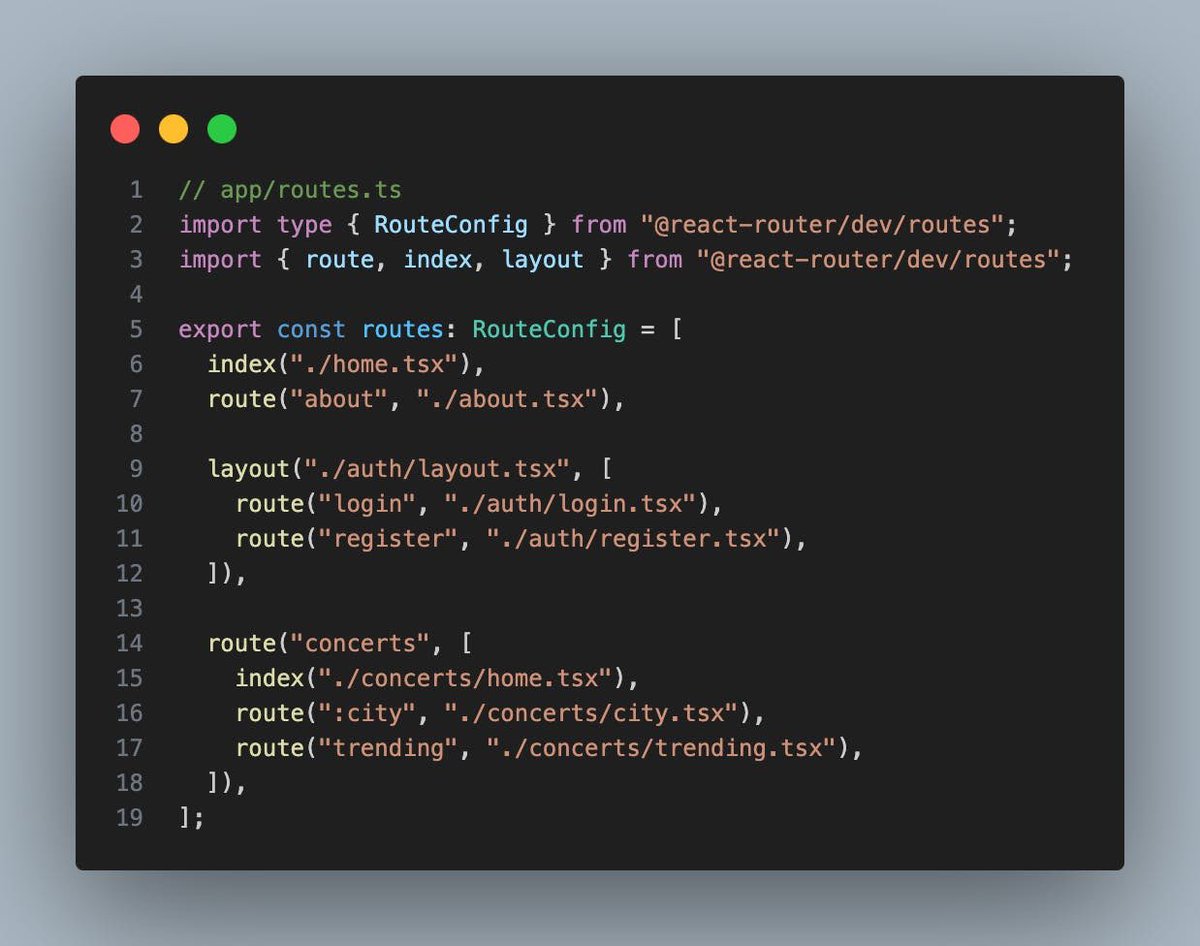 BHolmesDev's tweet image. This honestly might be the cleanest app routing convention I’ve seen. Well done React Router 👏
