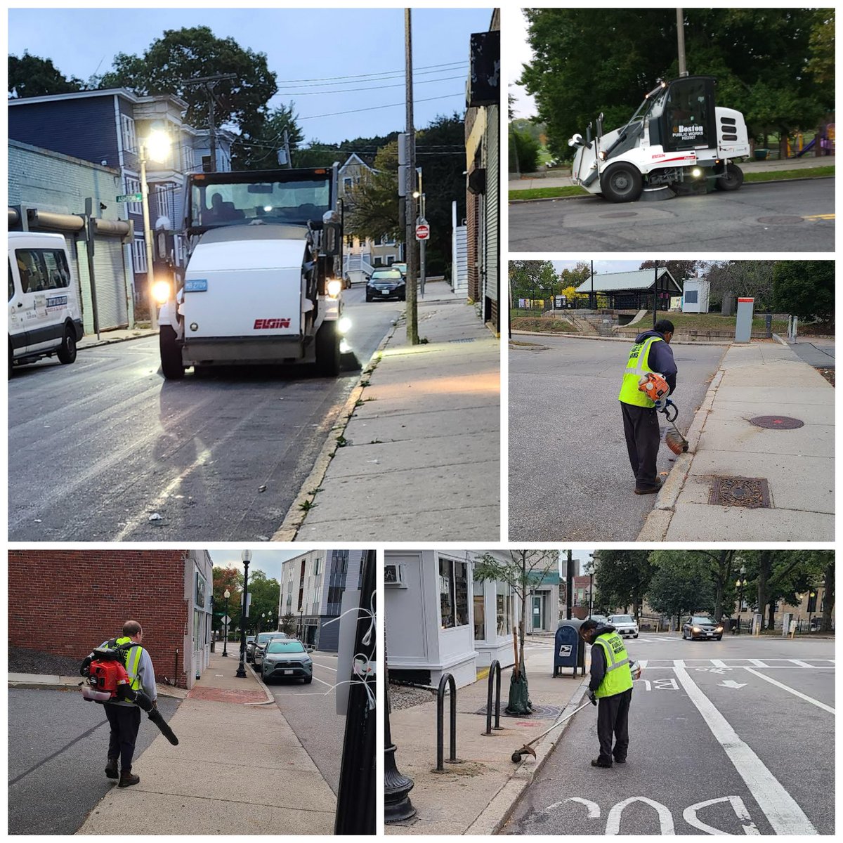 PWD crews were out bright &amp; early sweeping &amp; weed whacking in #Dorchester, #Roxbury, #Mattapan &amp; #Roslindale.