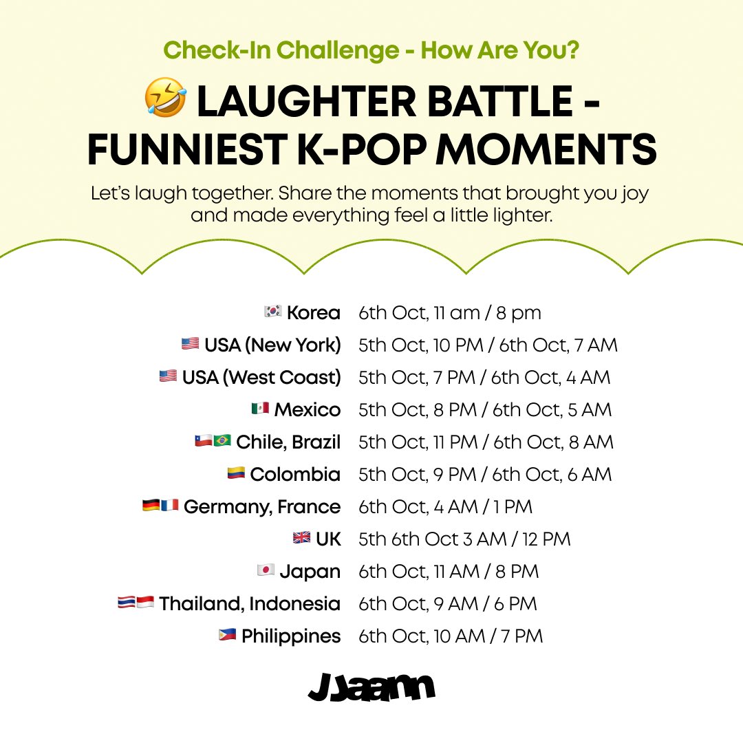 jjaann_global's tweet image. 🤣 Ready to laugh? Join us for today’s Check-In Challenge - How Are You? and share your funniest K-pop moments. Don’t miss the Review Event for a chance to win exclusive rewards!

👉 Join Now: jjaann.app.link/RzyeibXMrNb

#CheckInChallenge #HowAreYou #KpopCommunity