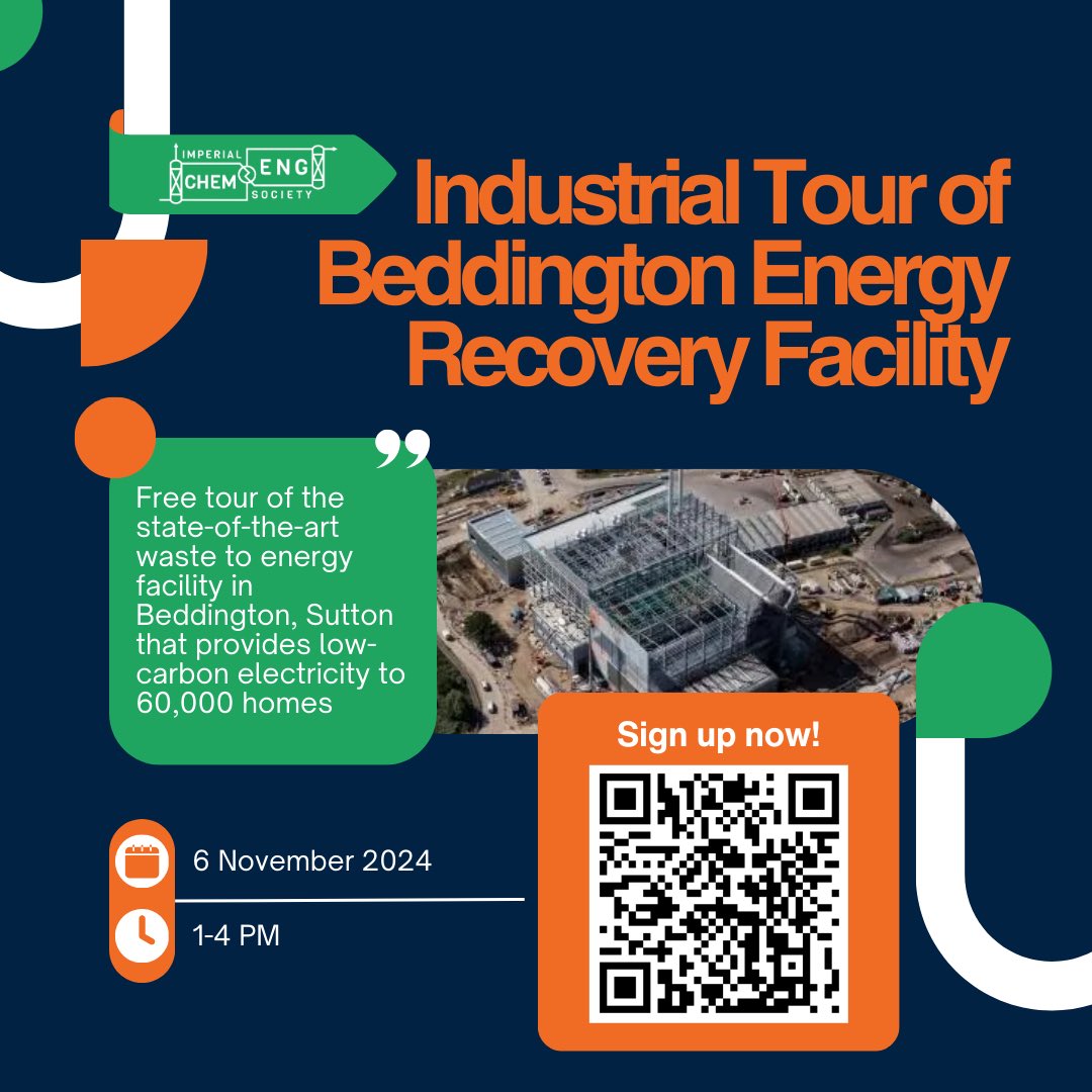 ICChemEngSoc's tweet photo. Sign up for the first industrial tour of the year! This is a fantastic chance to gain insights into sustainable energy practices and energy recovery processes up close.

Date: Wednesday 6th November
Time: 1-4pm

Scan the QR code to sign up before 12:00 Friday, 11th October. https://t.co/yTuugqoLys