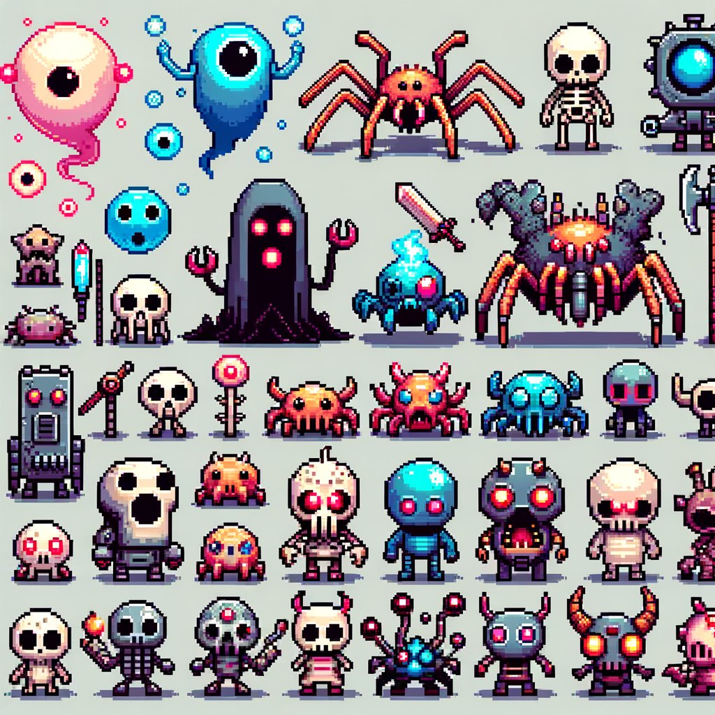 itchson's tweet image. 🎮 AI GENERATED GAME ASSET PACKS FOR INSPIRATION: "Unleash Pixelated Peril: Free Monster & Enemy Pack!" #FreeAssets #PixelArt #2DGameDev #GameDesign FOLLOW FOR MORE DAILY! 🚀