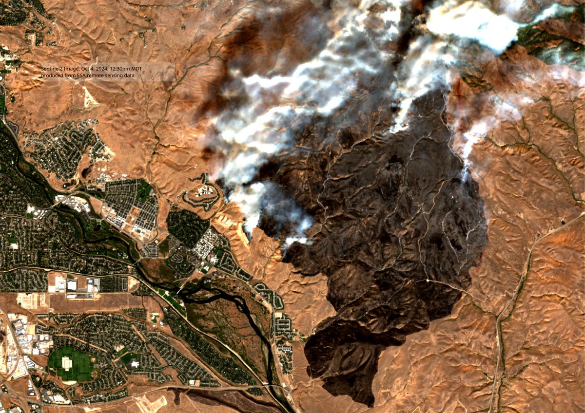 The Valley Fire yesterday, Oct 4, at 12:30pm. From the Sentinel-2 satellite.
#ValleyFire #Boise #idfire