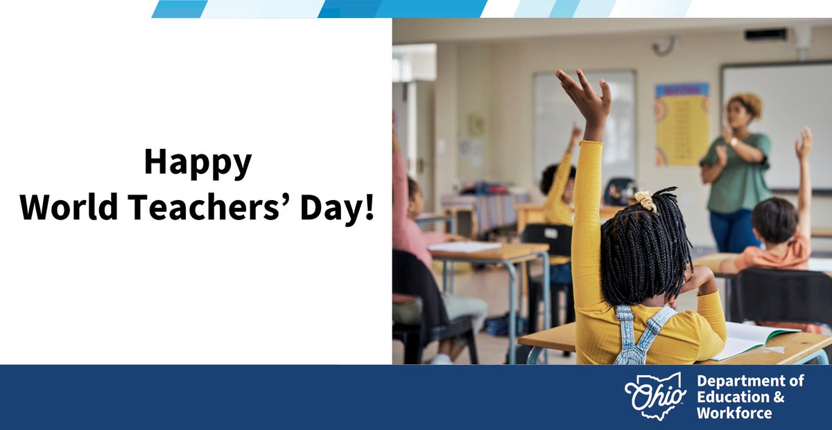 Today is the perfect day to thank a teacher. Every day is!

Happy #WorldTeachersDay to Ohio's educators. We're grateful for the remarkable difference they make each day in the lives of students and families.