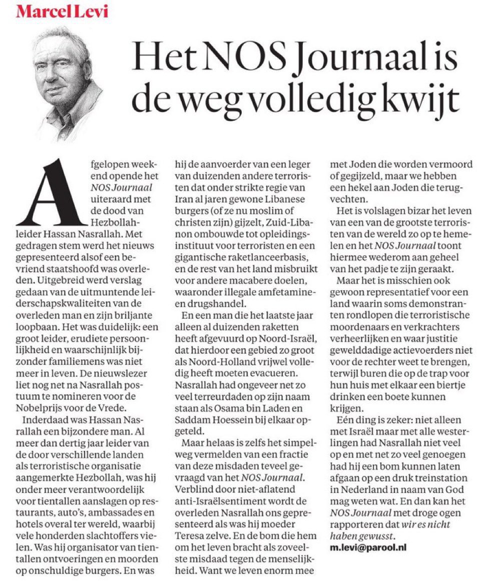 Wát een rake column van <a href="/MarcelLevi/">Marcel levi</a>, in <a href="/parool/">Het Parool</a>: