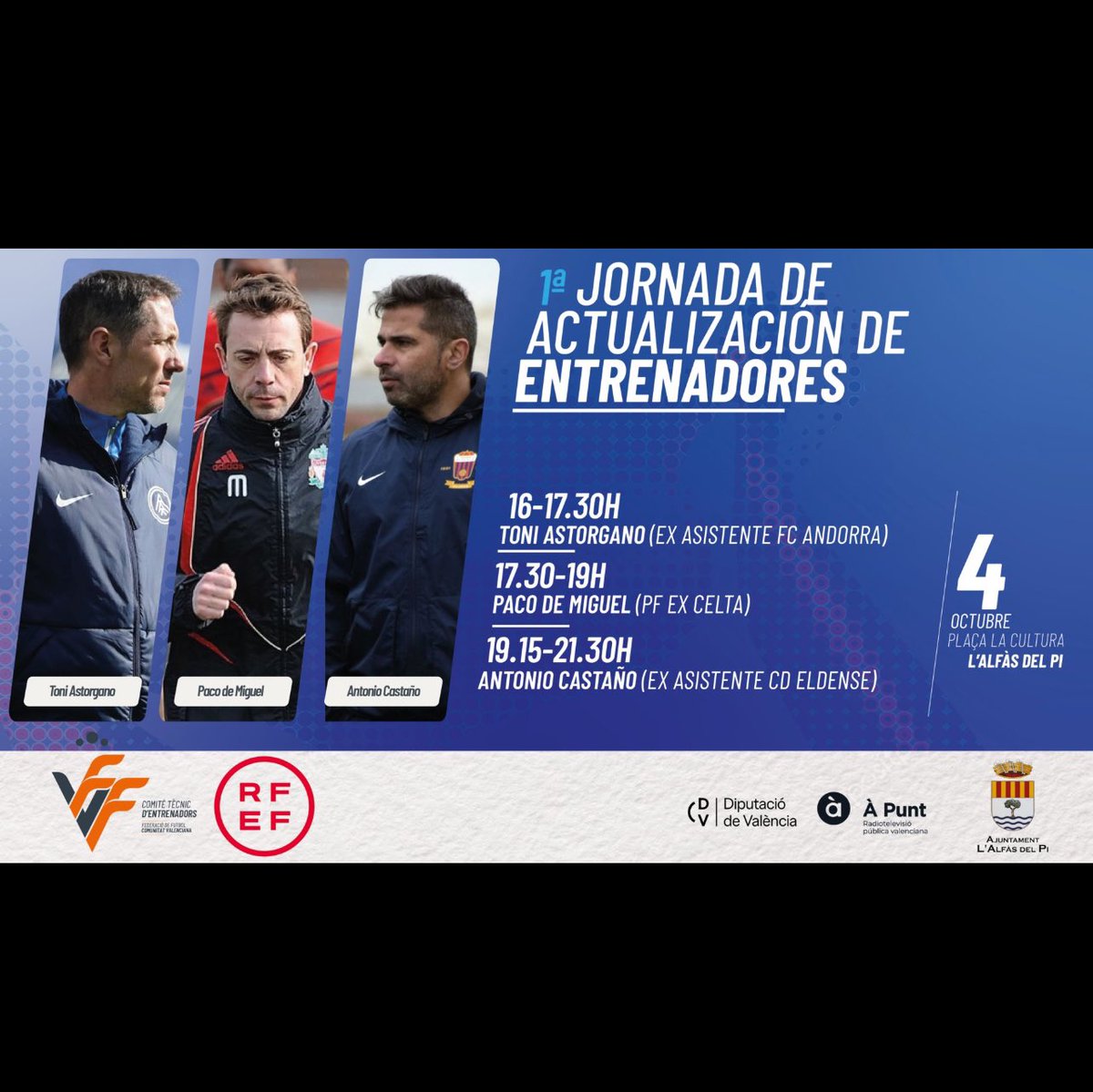 Momento, organización y lugar perfectos para compartir, aportar algo a las miradas ajenas y llenar de matices ajenos la propia.

Un honor acompañar a Paco de Miguel y Antonio Castaño como ponente!

Gracias <a href="/Kino_GS/">Joaquín García</a> por la invitación!

Fue un placer! @ffcv_info <a href="/EntrenadorRFEF/">Comité de Entrenadores RFEF</a>