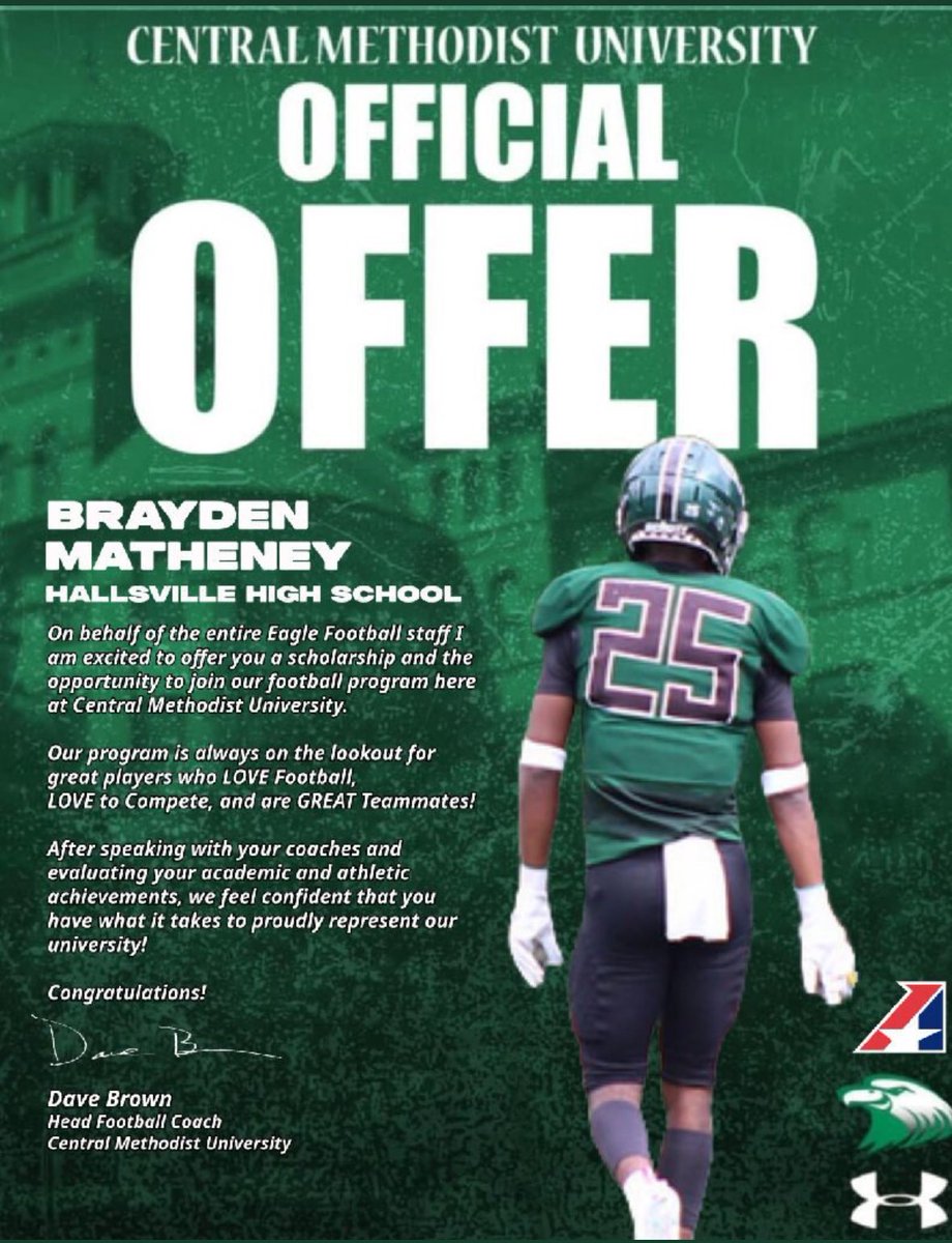 Brayden Matheney (@matheneybrayde1) on Twitter photo Grateful to receive an offer from <a href="/coach_lakes/">Tevin Lakes Sr M.S.</a> to play football at Central Methodist University.
<a href="/CoachDaveBrown/">Dave Brown</a> <a href="/PaulFasoa/">Coach Stevens🇦🇸</a> <a href="/HallsvilleIndi1/">Hallsville Indians Football</a> Grateful to receive an offer from <a href="/coach_lakes/">Tevin Lakes Sr M.S.</a> to play football at Central Methodist University.
<a href="/CoachDaveBrown/">Dave Brown</a> <a href="/PaulFasoa/">Coach Stevens🇦🇸</a> <a href="/HallsvilleIndi1/">Hallsville Indians Football</a>