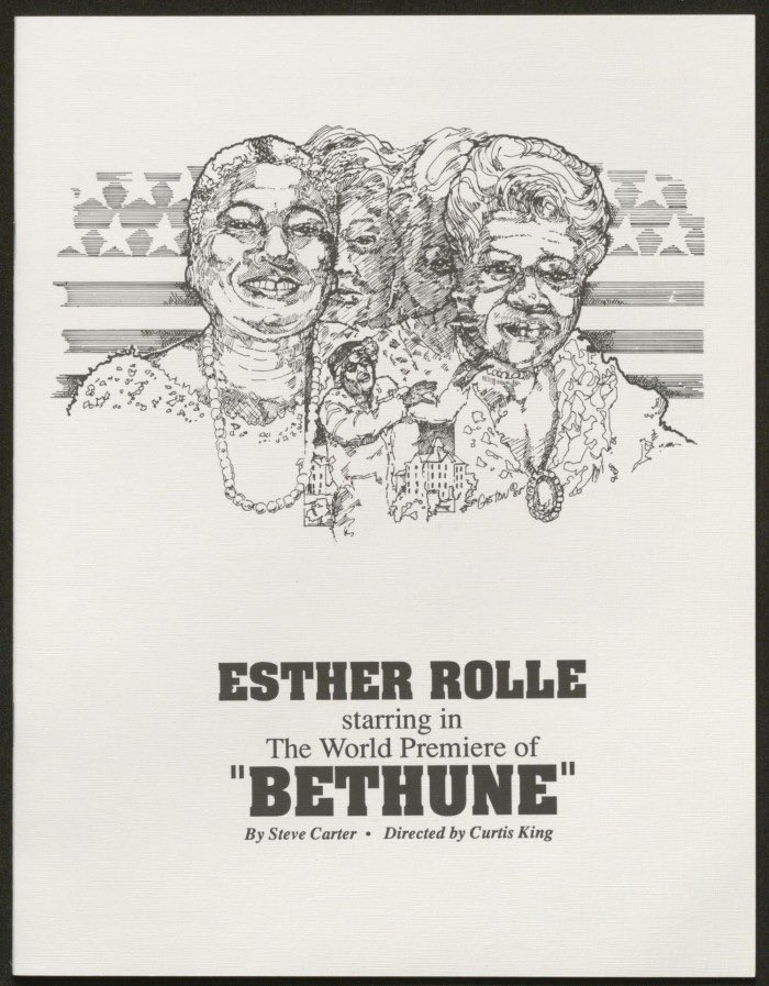 In 1991 Esther Rolle starred in a one woman play on Mrs. Bethune, which was titled Bethune. The play was written by Steve Carter and directed by Curtis King. Check out the play! #marymcleodbethune 

texashistory.unt.edu/ark:/67531/met…
