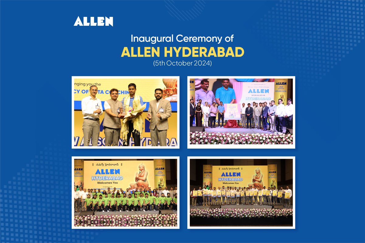 AllenTelangana's tweet photo. #ALLEN has arrived in #Hyderabad with 5 new campuses!
💛 The launch was graced by Pullela Gopichand and our CEO Nitin Kukreja, Vinod Kumawat Sir(President - Zonal Head Kota), Mahesh Yadav Sir(Vice President - Zonal Head South), Jeewan Jyoti Agrawal Sir(Vice President)
#ALLEN https://t.co/tmBDhSxY62