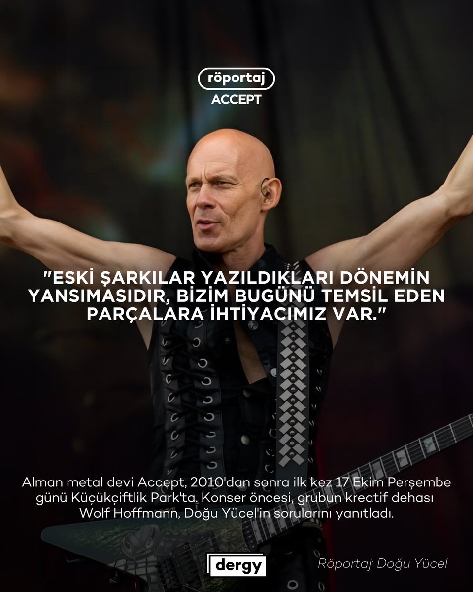 17 Ekim Perşembe günü, en saygın heavy metal gruplarından biri olan <a href="/accepttheband/">Accept</a> İstanbul’a geliyor! En son 2010’da İnönü Stadyumu’nda çalan grup, <a href="/KucukCiftlik/">KüçükÇiftlik Park</a>’te Balls to the Wall, Metal Heart gibi klasikleşmiş parçalarını çalacak, kalpler metal müzikle atacak🤘

<a href="/doguyucel/">Doğu Yücel</a>