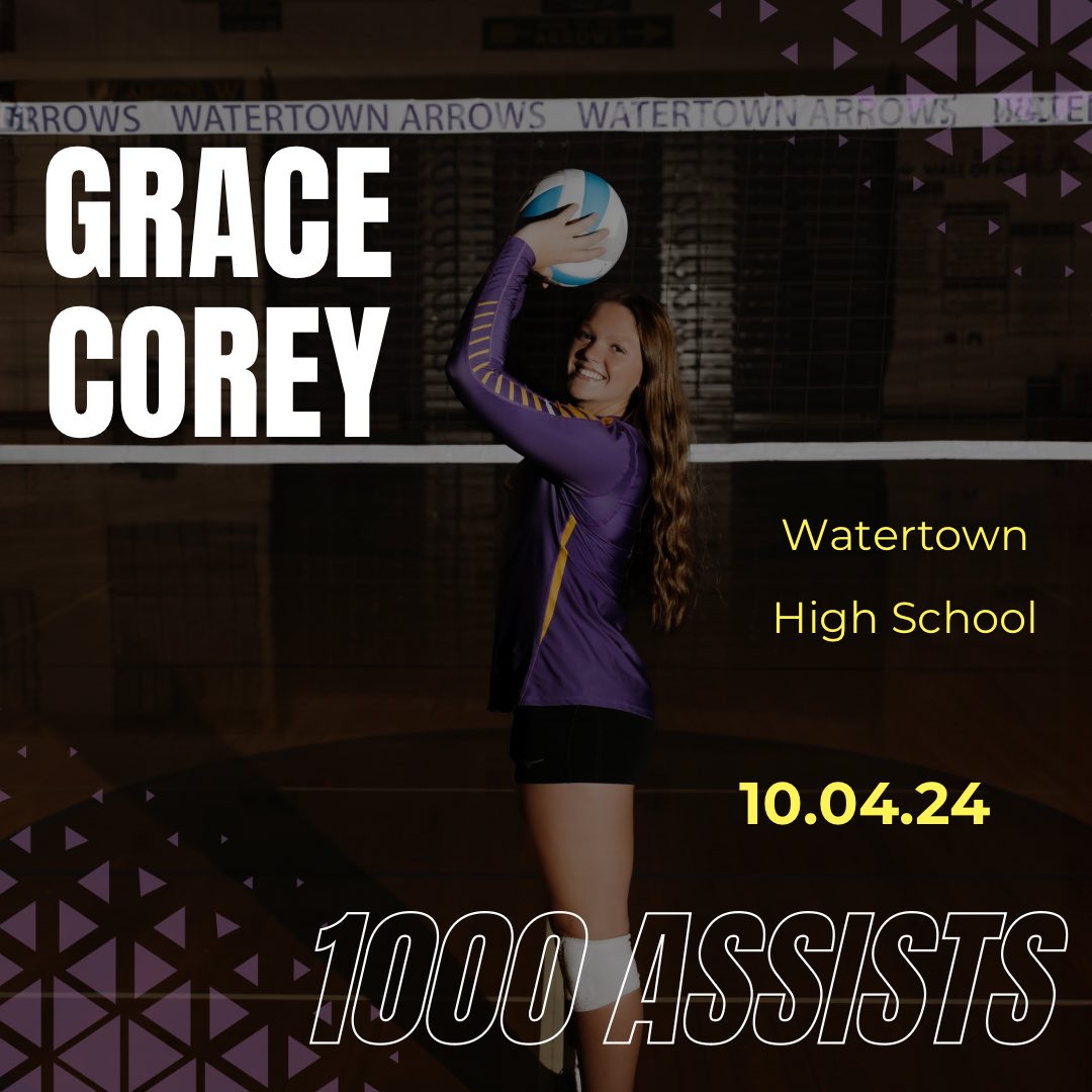 💥Milestone Alert💥 Congratulations Grace on surpassing 1️⃣0️⃣0️⃣0️⃣ career assists! #ArrowPride #Grit #RiseAbove  💜🏐💛