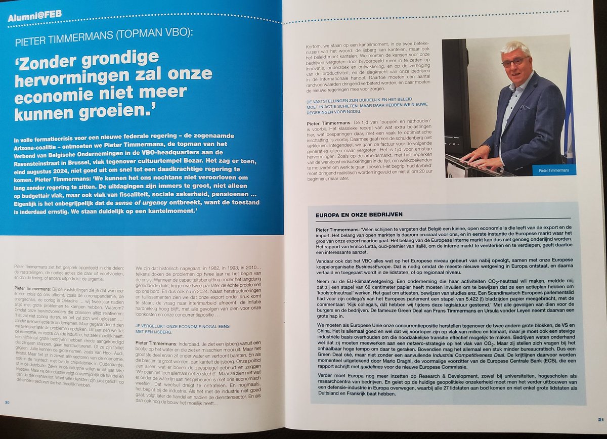 PieterVBO's tweet photo. "Zonder grondige hervormingen zal onze economie niet meer kunnen groeien" in jongste editie van #ECONnect #Alumni #Ekonomika @FEBkuleuven @FaQuix @LucSels
"Welvaart is geen vast gegeven. Welvaart moet elke dag verdiend worden." Oproep aan #Arizona onderhandelaars. https://t.co/4yfP8us6dQ