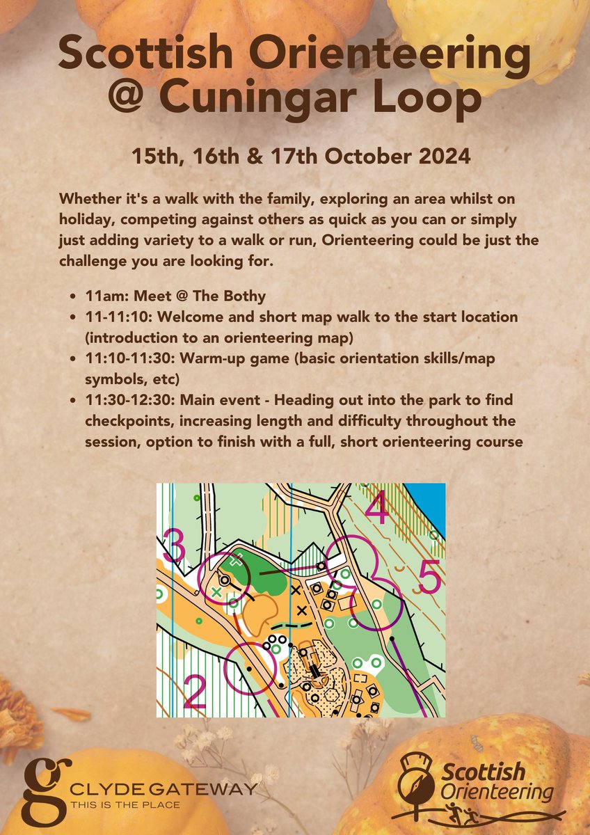 HnH_TheTrust's tweet image. Looking for some different family fun during the #OctoberWeek? 

@Scottish_o &amp;amp; @ClydeGateway are hosting some Orienteering around Cuningar Loop. Explore new areas, compete with others or add variety to your regular walk or run! 🗺️

Meet at The Bothy at 11am on 15-17 Oct