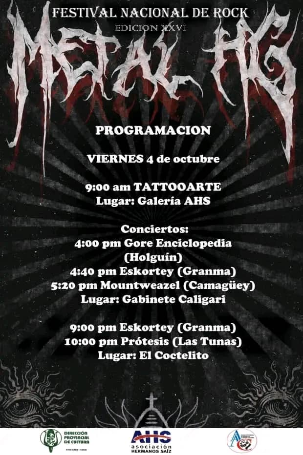 ahsjovenescuba's tweet photo. #EventosAHS
🤟🏻🎸 Atención, metaleros
La Asociación Hermanos Saíz en #Holguín volverá a inundar la ciudad de #rock, del 4 al 6 de octubre, con el regreso del Festival #MetalHG. https://t.co/UiOhCa2KqJ
