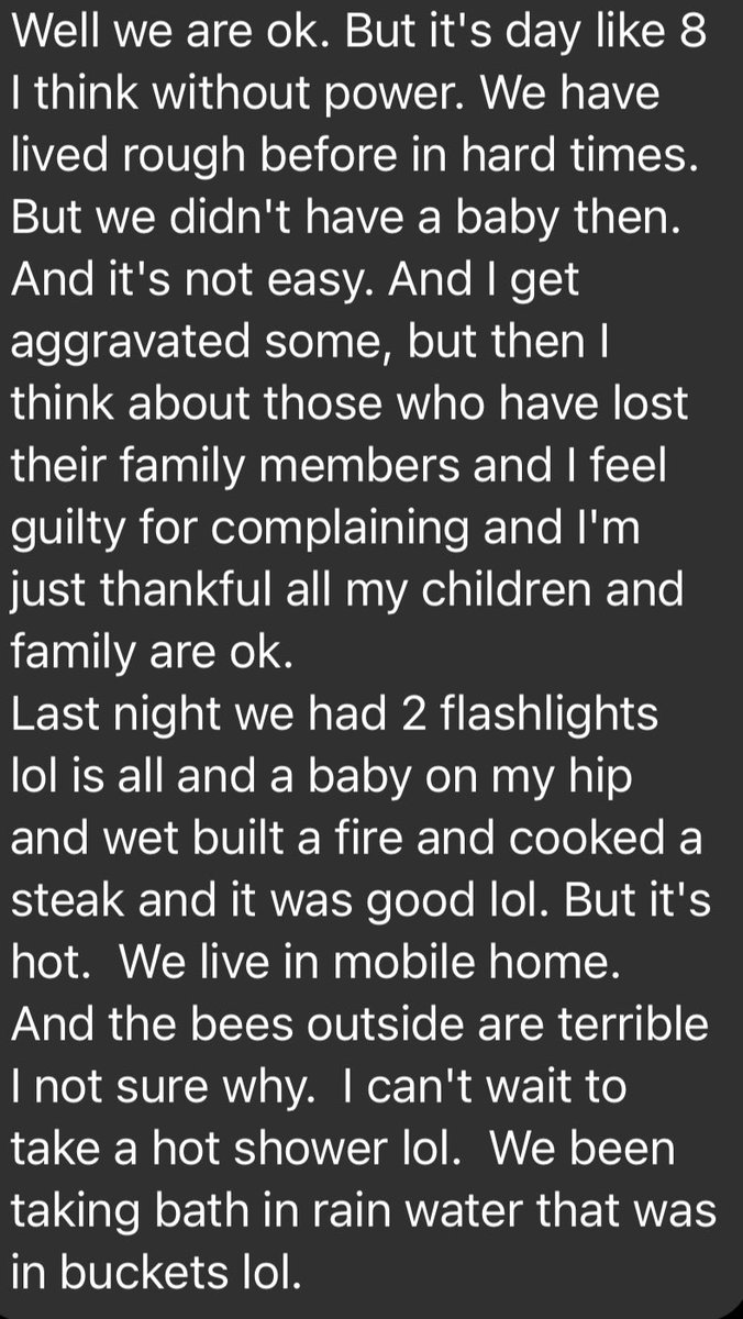 Conversation (this morning) w/ a friend from high school who lives in Marion, NC. Old Fort and Marion in McDowell Co are being largely overlooked in the news coverage. Tough times make tough people…but really these people have been tough all along.