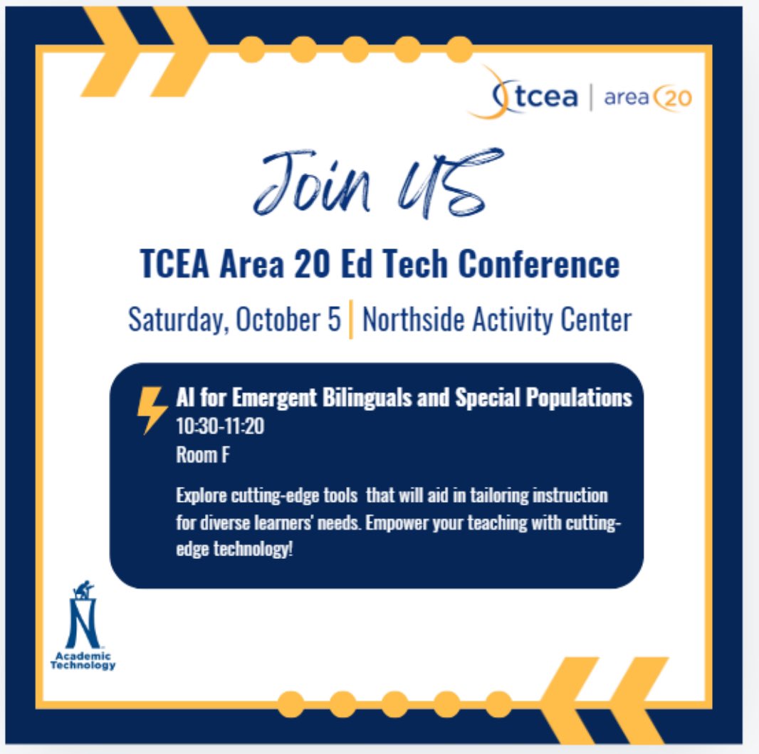 RubideHoyos1's tweet photo. Join Alvaro, Rosio, and I at NAC this morning. @TCEA #Area20 https://t.co/5w01bwn5oS