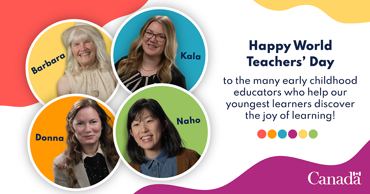 ESDC_GC's tweet image. We’re sending out a big thank you to Canada’s #ECEs for educating our youngest learners. 🙏

Meet the incredible #PMAward recipients for Excellence in Early Childhood Education: ow.ly/sqHZ50TEwkZ 

#WorldTeachersDay #EarlyLearning #ChildCare