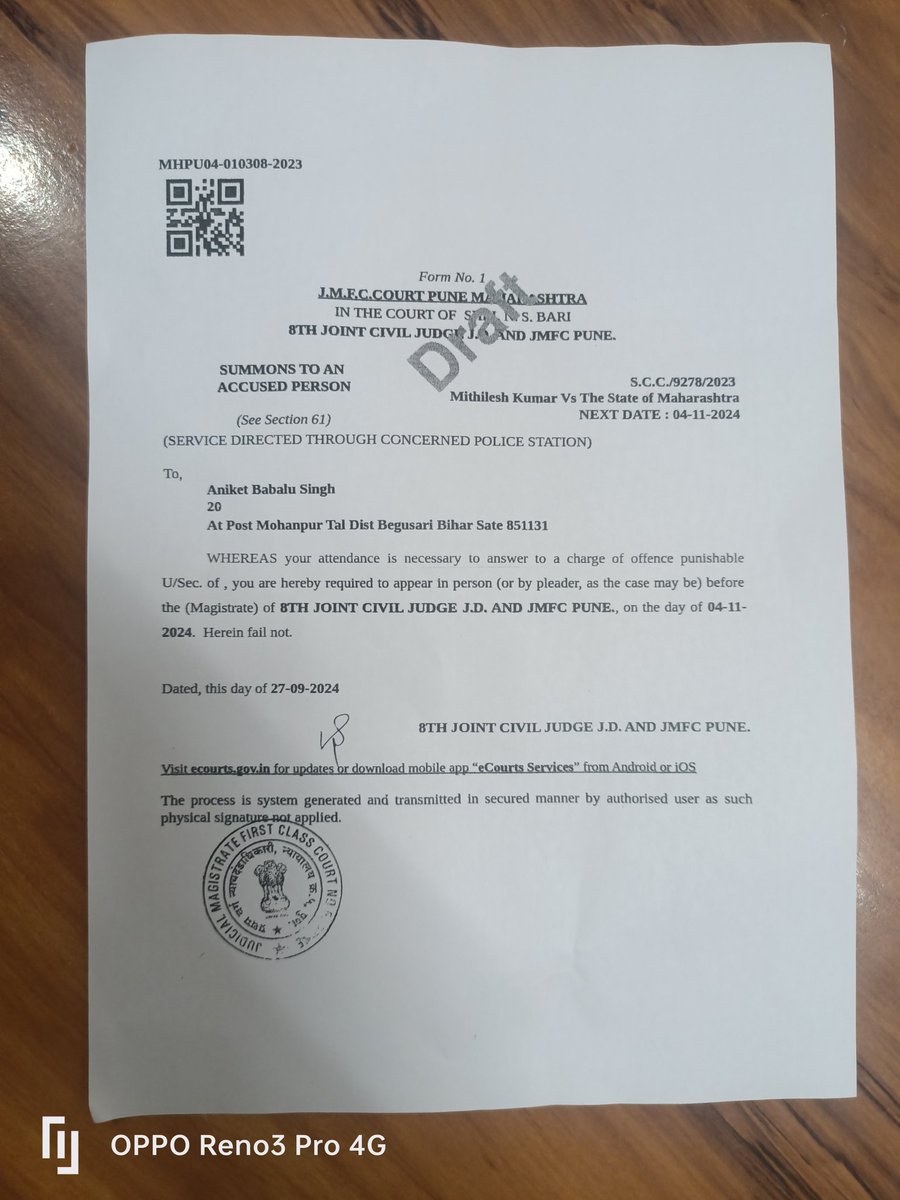 mithilesh83's tweet photo. @DM_Begusarai @BegusaraiPolice @begusaraitoday @bihar_police @BiharHomeDept @indSupremeCourt  पुणे कोर्ट को 3साल से  नोटिस का (बेगुसराय पुलिस  प्रशासन के तरफ से कोई भी जवाब नहीं आ रहा है सिर्फ social media dikhawa ho raha hai https://t.co/U3qo2hE585