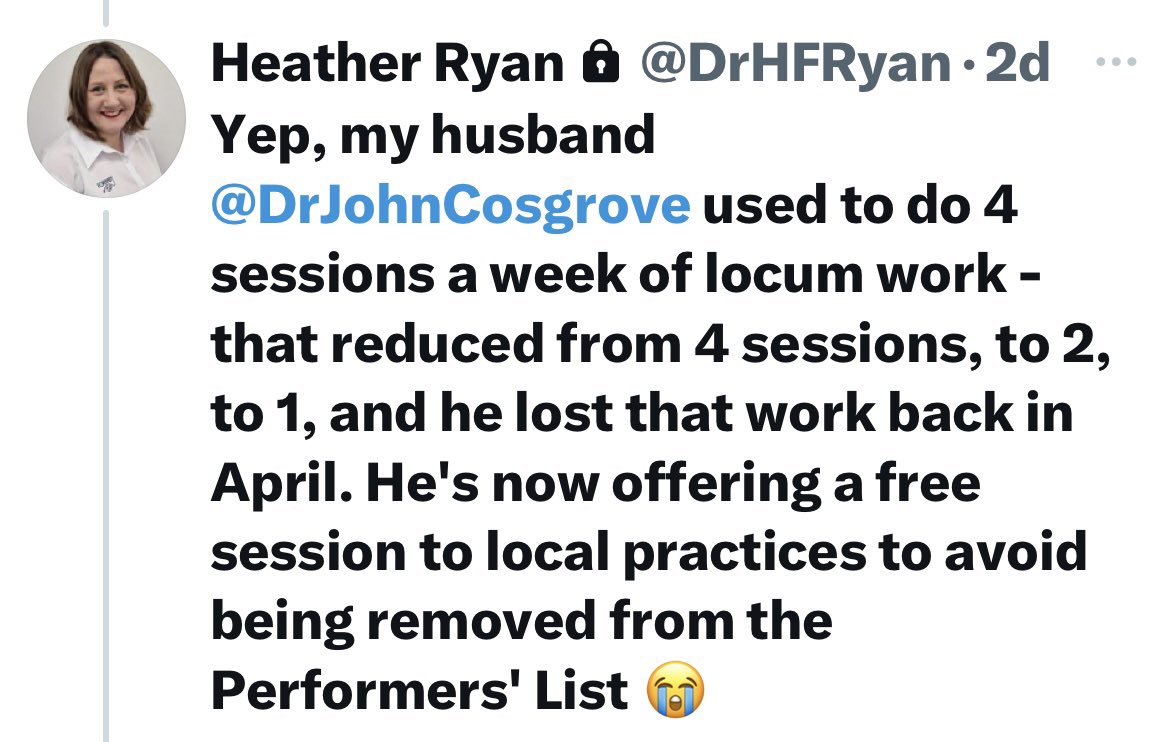 AlisonGeorge10's tweet photo. @carolvorders @wesstreeting @GaryNosam & GPs like @DrJohnCosgrove are offering to work FOR FREE to avoid removal from the Performers’ List.
Yet patients up & down the country need & are desperate to see GPs.
#TellWes…
➡️The ARRS must go!
➡️Add the 💴 to Core GP funding.
➡️Allow practices to employ more GPs. https://t.co/hfa3RbjvAa