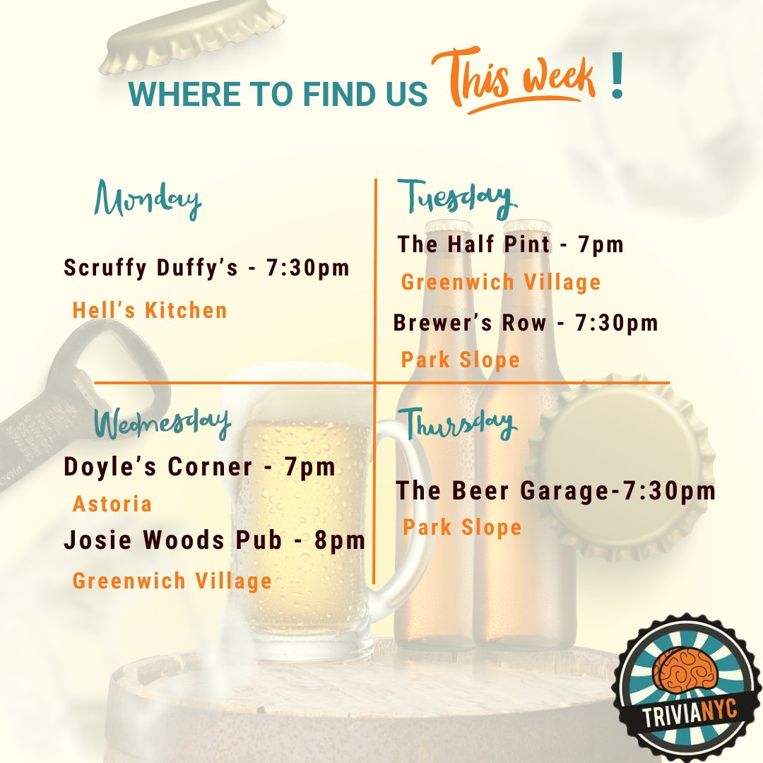 TriviaNYC's tweet photo. We're growing! Loving getting to know the regulars at our newer venues and hanging with regulars at our established locations! @scruffystaproom @thehalfpintnyc @brewersrownyc @beergarageny @josiewoodspub @doylescornerny https://t.co/xM0GfXPCoJ