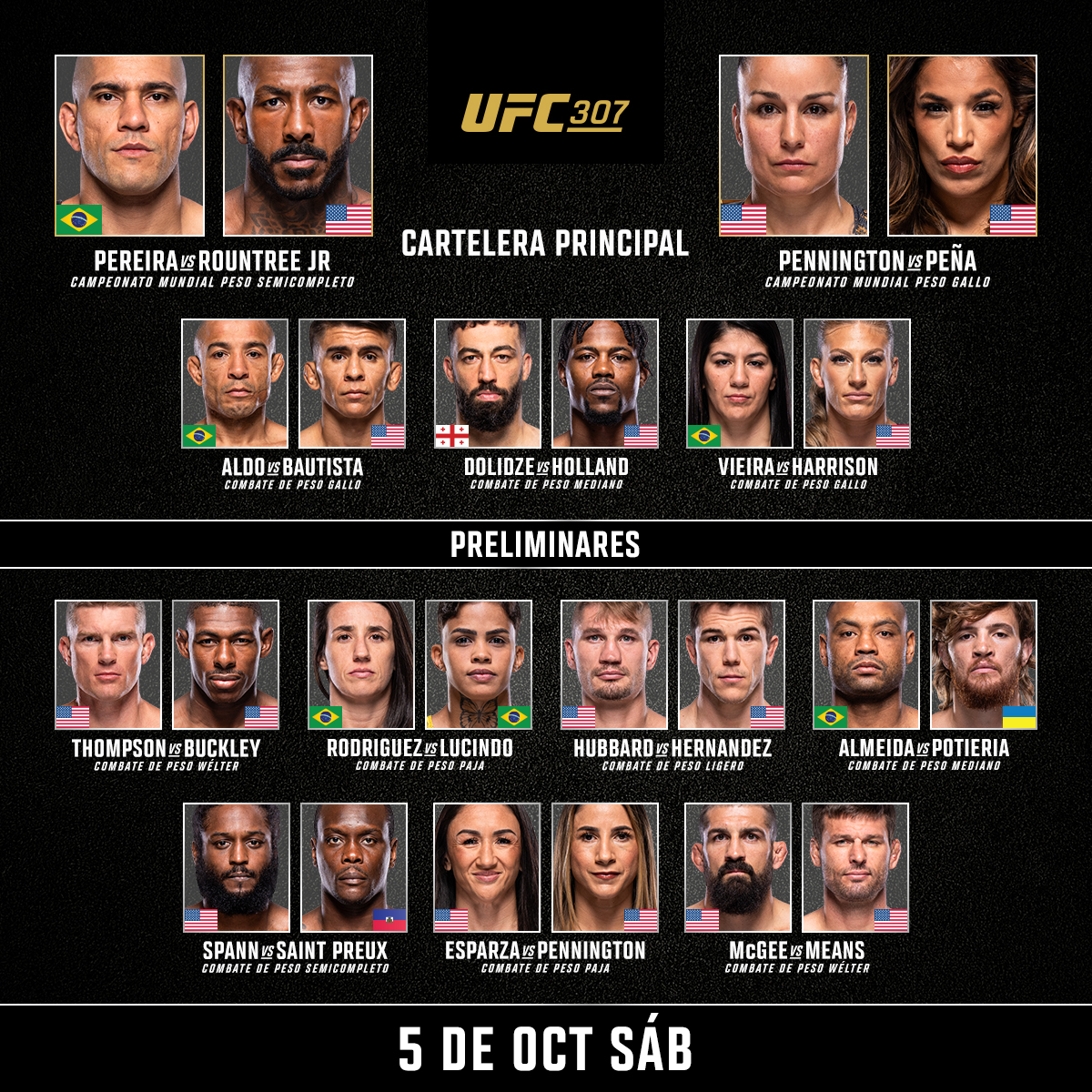 UFCEspanol's tweet photo. Cartelera de HOY #UFC307

ESTELARES 10pm ET 🇺🇸 / 8pm 🇲🇽 / 11pm 🇦🇷 / 4am 🇪🇸

PRELIMS 8pm ET 🇺🇸 / 6pm 🇲🇽 / 9pm 🇦🇷 / 2am 🇪🇸

PRIMERAS PRELIMS 6:30pm ET 🇺🇸 / 4:30pm 🇲🇽 / 7:30pm 🇦🇷 / 12:30am https://t.co/T01Cbrciys
