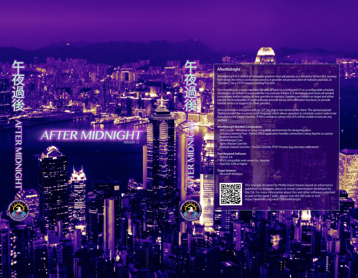 pixelform's tweet image. Open Vault: Vault7

1. After Midnight - Box design for a CIA Cyber espionage tool.
2. Harpy Eagle - Box design for a CIA Cyber espionage tool.

phillipstearns.com

#softwareboxdesign #cyberwarfare #malware #vault7 #openvault #phillipstearns