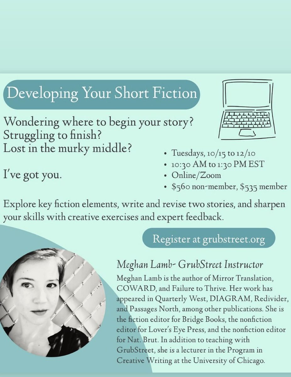 Robert Kloss (@robertkloss) on Twitter photo Meghan Lamb’s <a href="/grubstreet/">Grub Street</a> class needs two more students by Tuesday to run. Meghan is a remarkable teacher and it’s a fucking crime that it has come to this. Please help us share the flyer and beat the bushes.
grubstreet.org/workshop/devel… Meghan Lamb’s <a href="/grubstreet/">Grub Street</a> class needs two more students by Tuesday to run. Meghan is a remarkable teacher and it’s a fucking crime that it has come to this. Please help us share the flyer and beat the bushes.
grubstreet.org/workshop/devel…