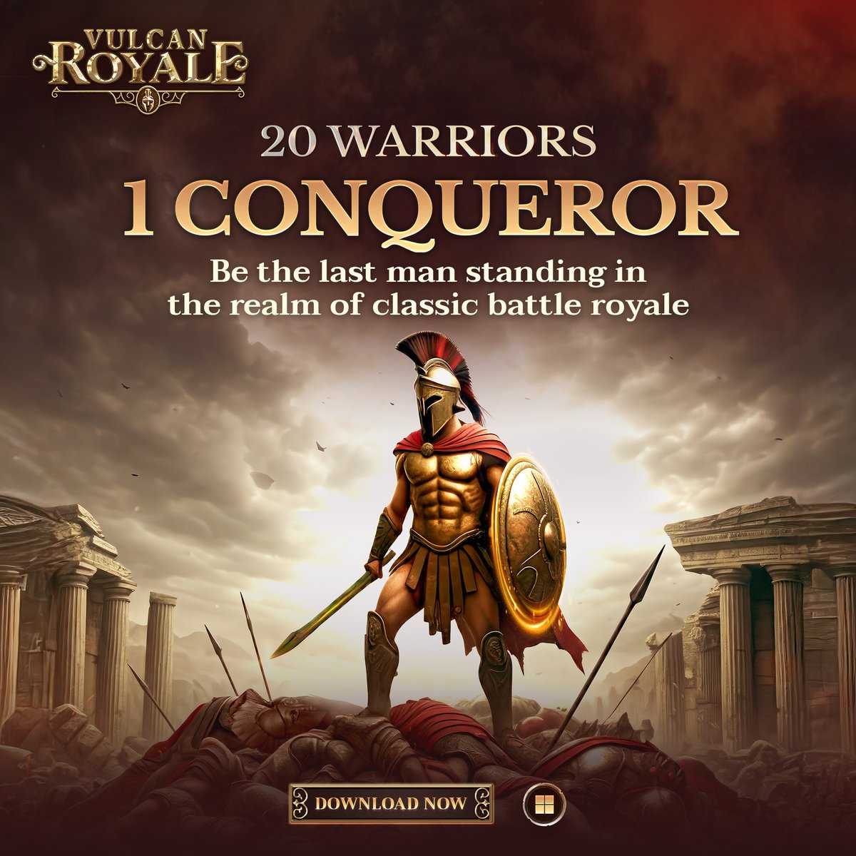 Clash, compete, combat, and conquer! ⚔️

Step into the epic world of Greek mythology and be the 1 out of the 20 warriors battling it out in an intense royale. 🥇

Download Vulcan Royale today.

#BattleRoyale #battllegames #Play2Earn #GameOn #VulcanRoyale #VulcanForged