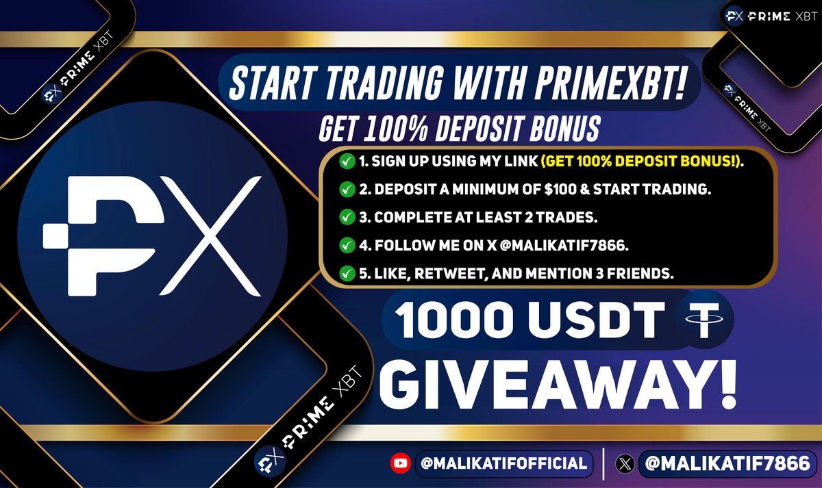 🎁$1000 Big Giveaway with <a href="/PrimeXBT/">PrimeXBT</a>!🎉

How To Join?
1. Link: u.primexbt.com/MALIK
2. Make your first deposit $100
3. Complete 2 Trades
4. Follow me
5. Like, RT, Mention 3 friends

Send me DM with screenshot after deposit done.

Result will announce on 1st November!
Good Luck