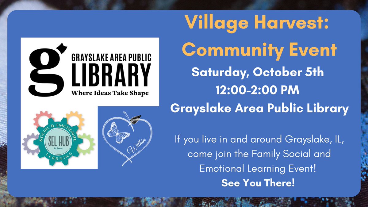TODAY!!! If you and your #family are looking for something fun to do and are around #Grayslake, join us!

All #families will receive a #toolbox and explore unique stations aligned with #social and #emotional skills 🦋 #Fall activities, music, and food!

lnkd.in/gjkBiV92