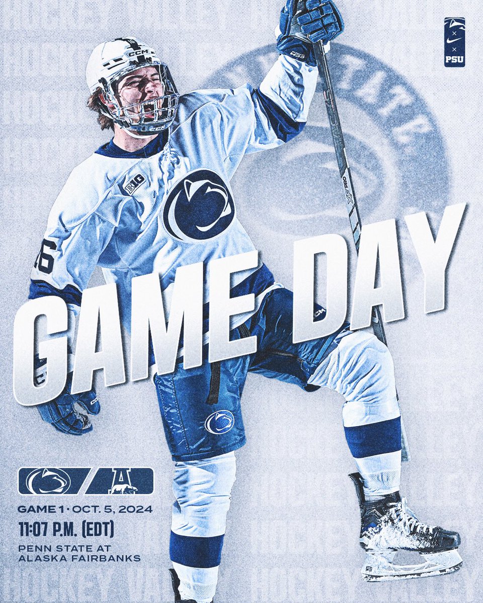 🚨 GAME DAY 🚨

🆚 <a href="/NanooksHockey/">Alaska Hockey</a> 
📍 Big Dipper Arena | Fairbanks, Alaska
⌚️ 7:07 p.m. (AKDT) / 11:07 p.m. (EDT)

🎥 flosports.link/3MPEnAl
📻 gopsu.us/PennStateLionV…
📊 gopsu.us/LiveStatsAlask…

#HockeyValley #BeatAlaska