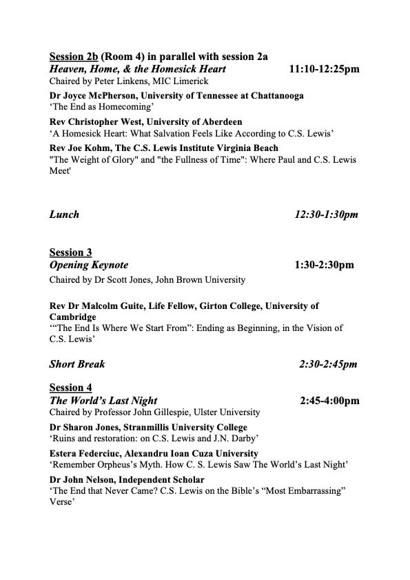 LewisGroupNI's tweet photo. Ladies and gentlemen, behold!—a draft programme for ‘C.S. Lewis and Last Things’, tbh 4 Nov at Union Theological College, Belfast. Sponsored by The C.S. Lewis Institute Belfast and John Brown University, with support from your pals at The C.S. Lewis Group of NI. 🔥🔥🔥 https://t.co/jKlZZGoBfy