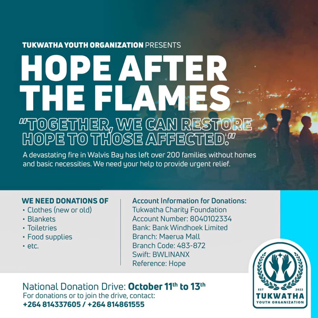 TYO Presents: Hope After the Flames
This heartbreaking tragedy calls for our immediate action. This campaign, urging every Namibian to unite in compassion. We ask for donations. Every act of kindness matters and shows these families they are not alone. chat.whatsapp.com/EsPNMNL9ExhBGi…