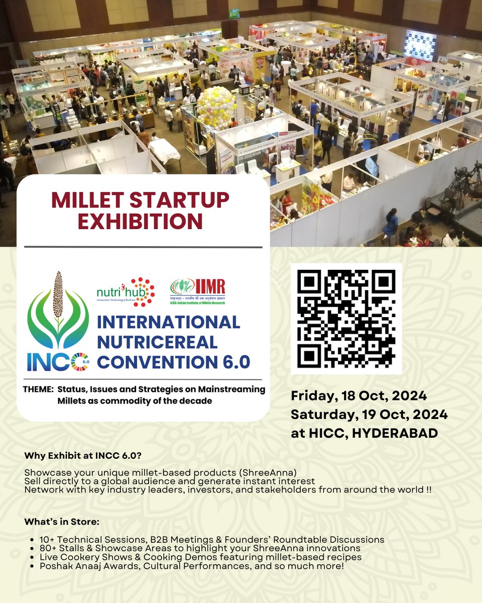 Are you a ShreeAnna (Millet) startup eager to make a mark on the global stage? INCC 6.0 is the perfect opportunity to showcase your innovative millet-based products and take your brand to a global audience!

For more details, visit:
🔗 linktr.ee/nutrihub.tbisc