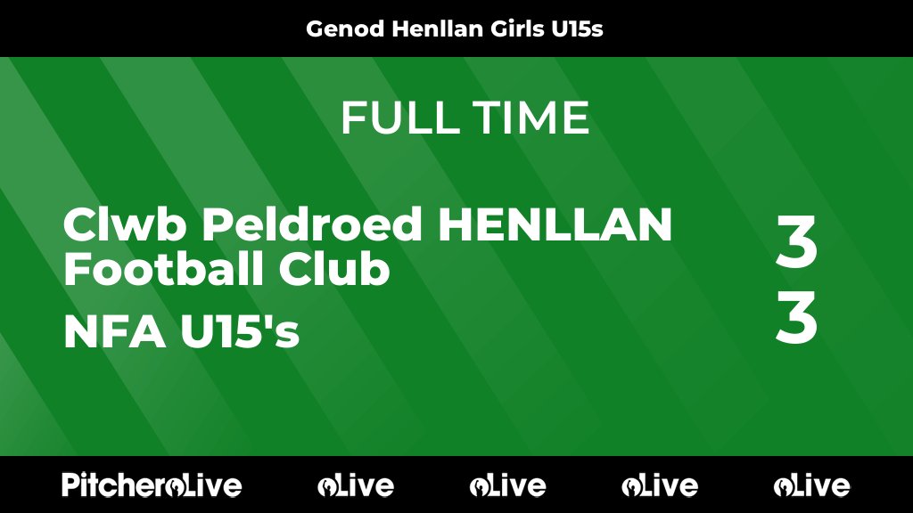 FULL TIME: Clwb Peldroed HENLLAN Football Club 3 - 3 NFA U15's
#CLWNFA #Pitchero
henllanfootballclub.co.uk/teams/186486/m…