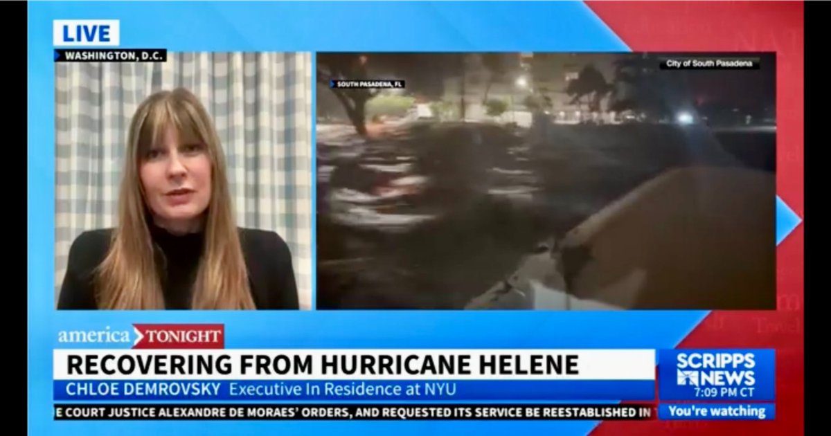 Chloe Demrovsky (@chloedemrovsky) on Twitter photo I joined <a href="/scrippsnews/">Scripps News</a> to discuss the ongoing response and recovery from #HurricaneHelene. As the recovery continues, it’s been a busy and difficult time for all those impacted and those responding. Stay safe.
Watch: youtube.com/watch?v=fssBiD… I joined <a href="/scrippsnews/">Scripps News</a> to discuss the ongoing response and recovery from #HurricaneHelene. As the recovery continues, it’s been a busy and difficult time for all those impacted and those responding. Stay safe.
Watch: youtube.com/watch?v=fssBiD…