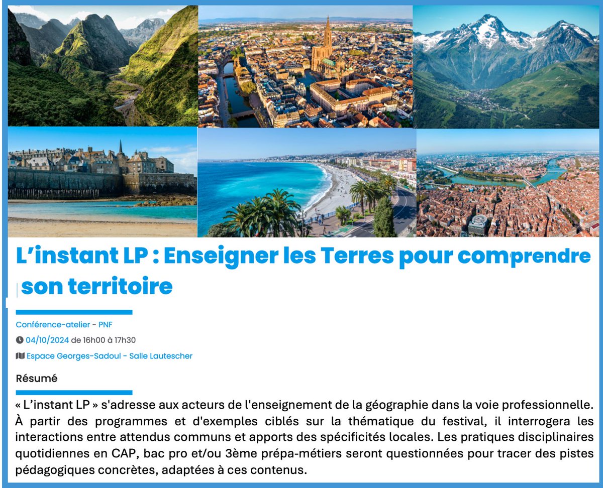 Plaisir d'avoir pu apporter une modeste contribution, avec <a href="/FlorianeLft/">Floriane Lenfant</a>, professeure <a href="/LHGToulouse/">LHGToulouse</a>, formatrice <a href="/eddtoulouse/">EDD Toulouse</a>, à la 1ère de l'#InstantLP au #FIG. Une conférence-atelier pour échanger et partager une culture commune d'enseignement de la #géographie au #LP. 🌏