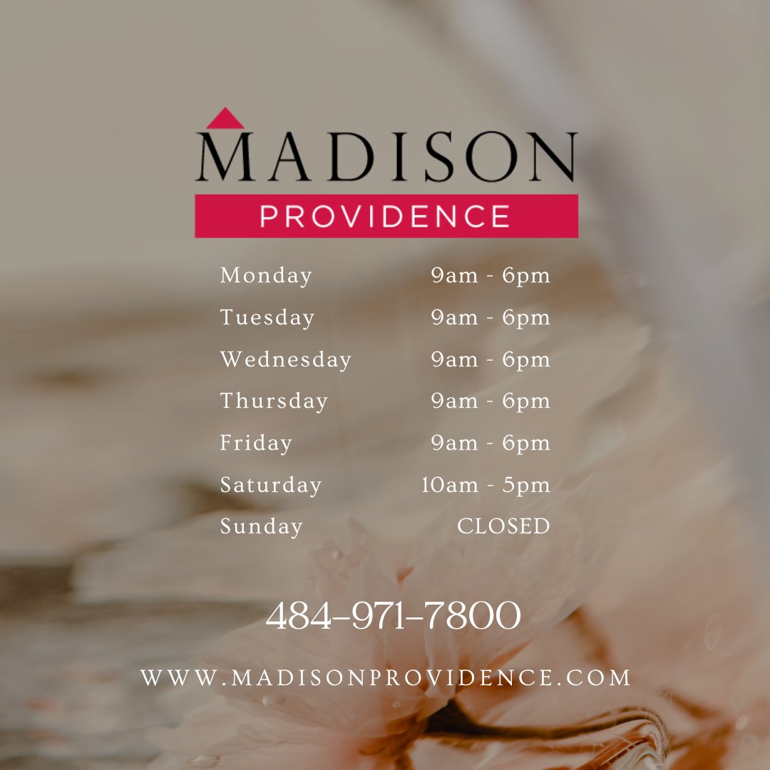 MAGProvidence's tweet photo. A look at our updated hours effective today. Call or visit our website to schedule a tour!
Call: 484-971-7800
Visit our website: https://t.co/0tvCC3oLhH
#collegeville #collegevilleliving #collegevilleapartments #collegevilletownhouses #madisonprovidence #petfriendlyapartments https://t.co/NvucLk3sre
