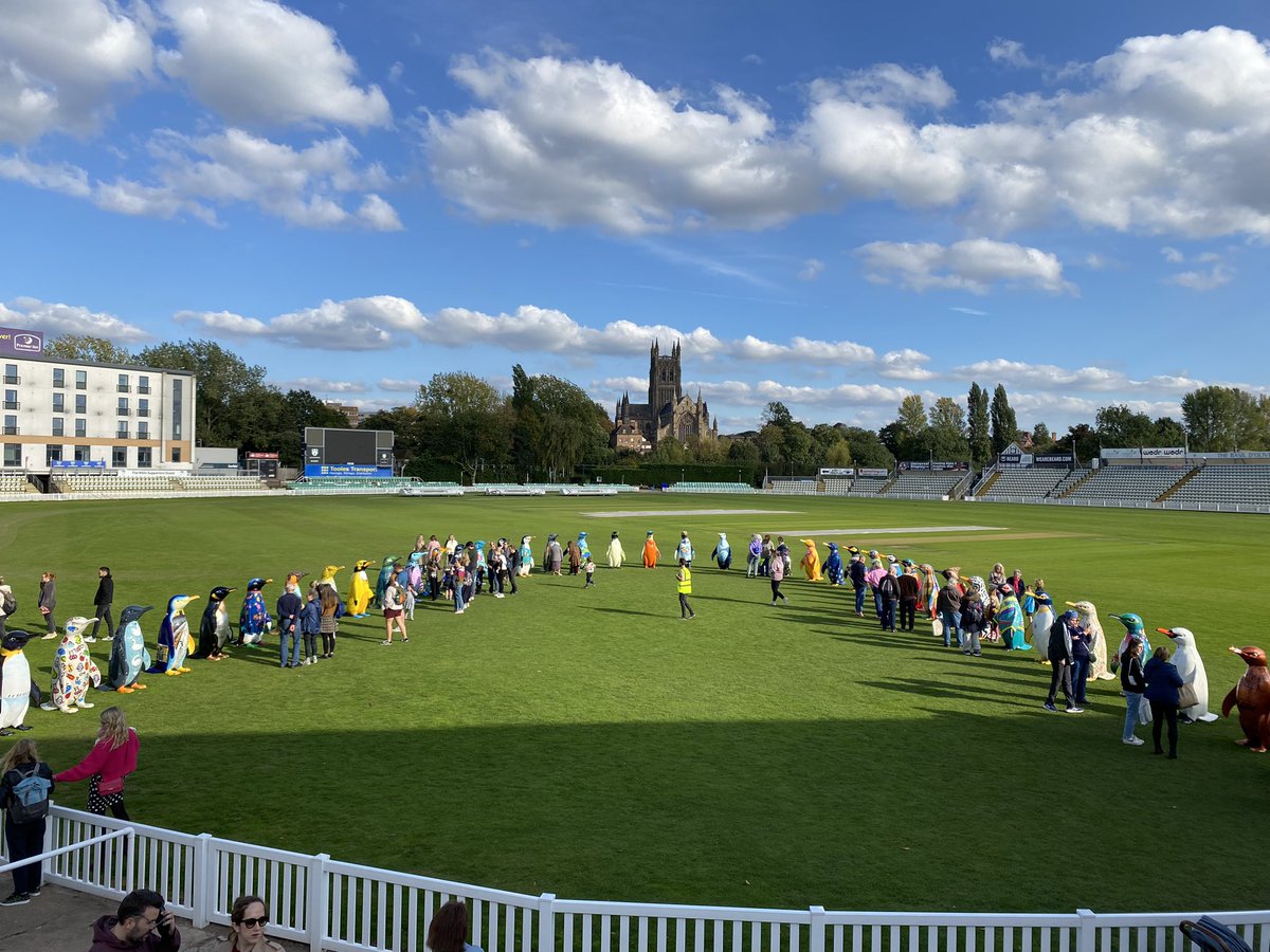 No cricket but <a href="/StRichardsHosp/">St Richard's Hospice</a> Penguin Parade waddling on the outfield today <a href="/WorcsCCC/">Worcestershire CCC</a>