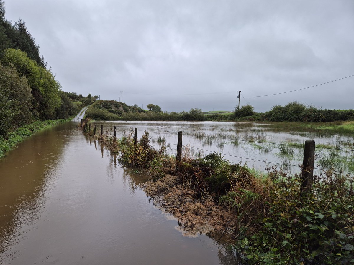 margmurray's tweet photo. Road impassable and fields flooded after torrential rain this morning #westcork #corkflooding https://t.co/X9snXRr7on